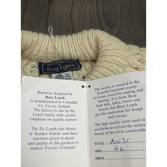Rory Lynch Wool Sweater Hand Loomed Ireland Mens 46 De Lench Irish Vintage - Picture 5 of 9